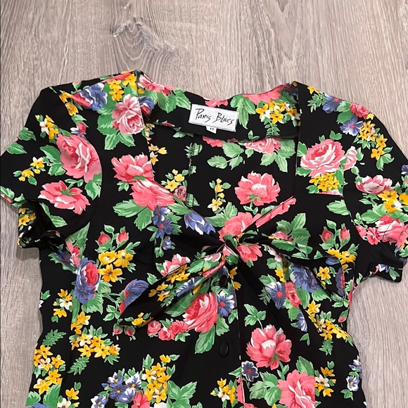 Vintage Paris Blues Pink and Yellow Flutter Sleeve Sundress - Picture 2 of 5